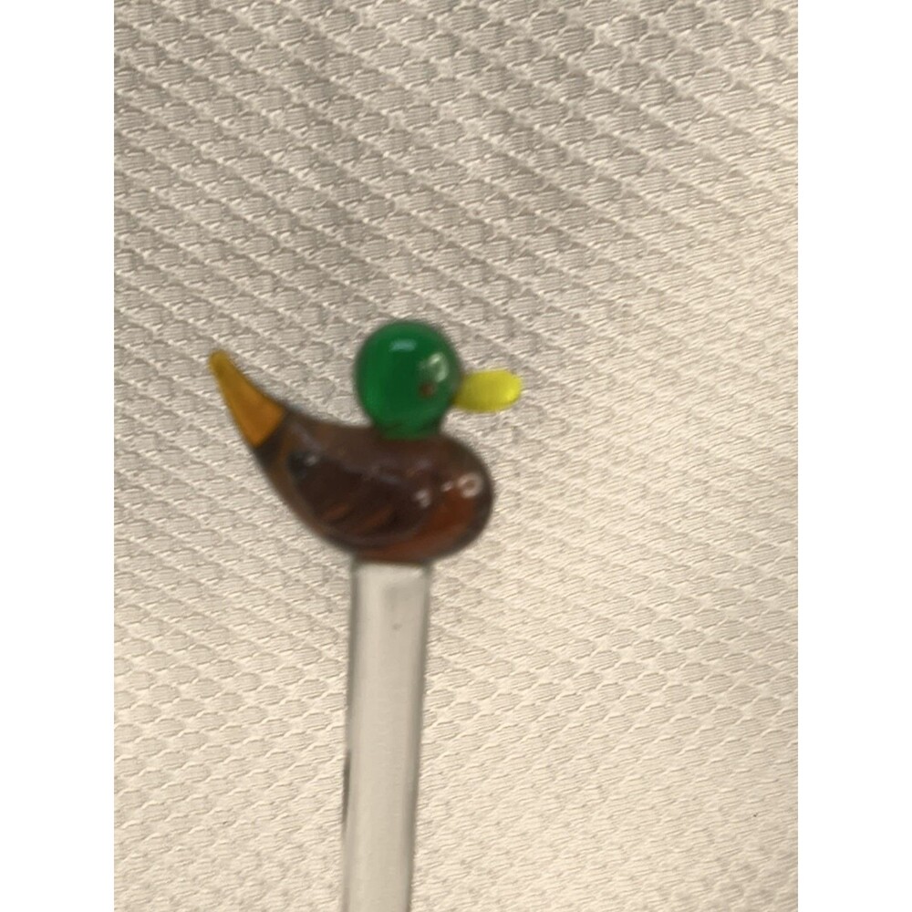 Vintage Georges Briard Glass Stirrer Set 4 Blown Glass Mallard Duck Swizzle Box